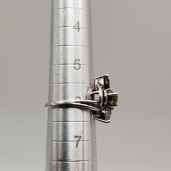 Sterling Silver Amethyst Garnet Topaz Citrine Peridot CZ Flower Ring Size 6 - Picture 11 of 12